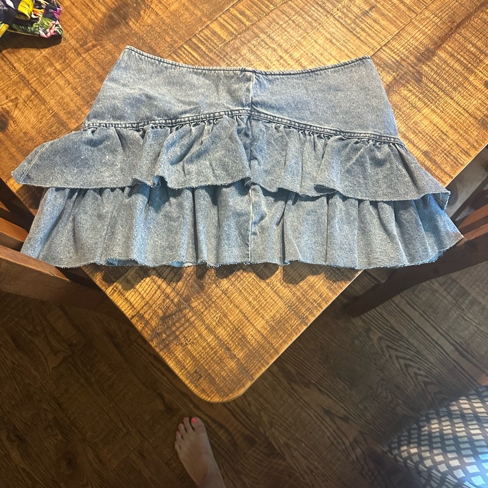 Miami Blue Ruffled Skater Mini Skirt